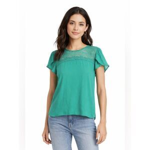 Anthropologie Meraki Green Boxy Flutter Sleeve Blouse